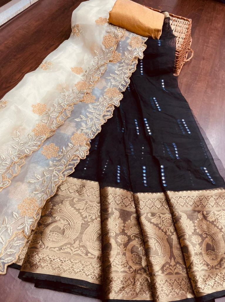 Colorful Weaving Chex Art Silk Embroidered Lehenga