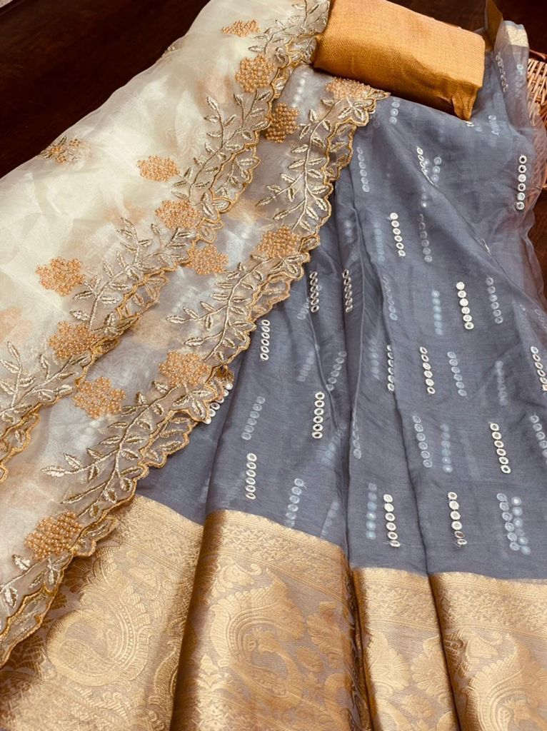 Colorful Weaving Chex Art Silk Embroidered Lehenga