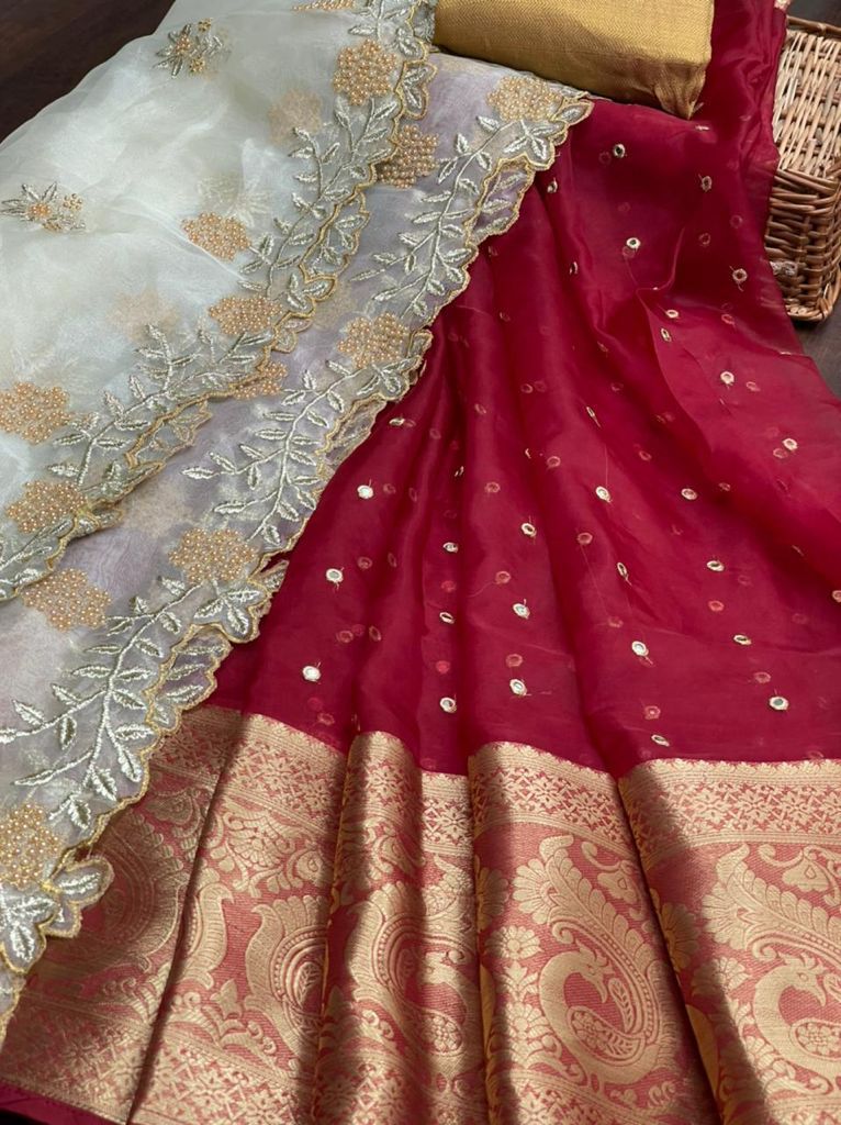 Colorful Weaving Chex Art Silk Embroidered Lehenga