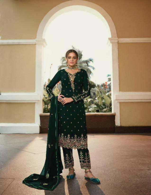 Surpassing Green Color Party Wear Georgette Embroidered Work Salwar Suit