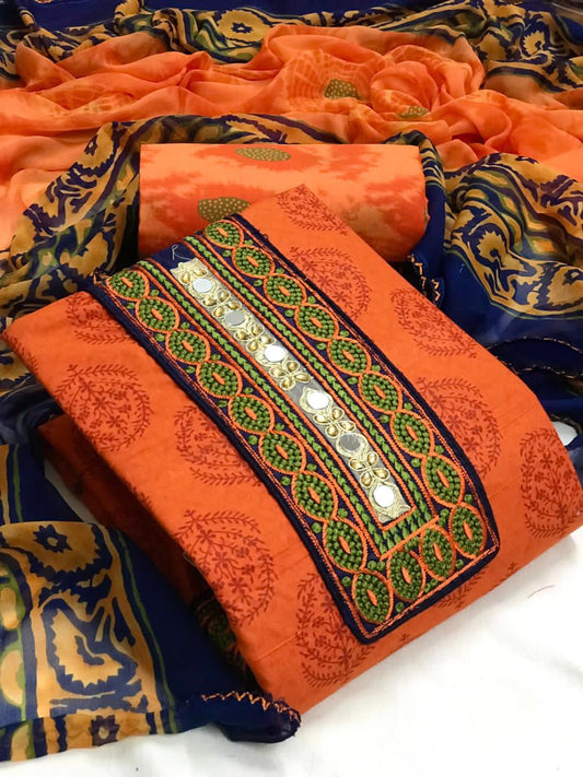 Amazing Cotton Mirror Work Salwar Suit For Festive Wear
