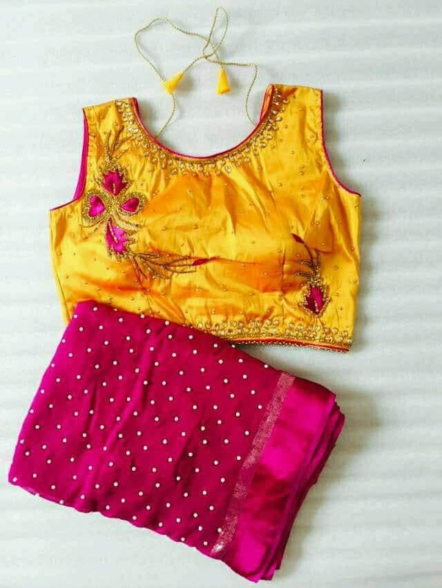 Exceptional Georgette Satin Designer Pearl Moti Work Saree Blouse For Function Wear