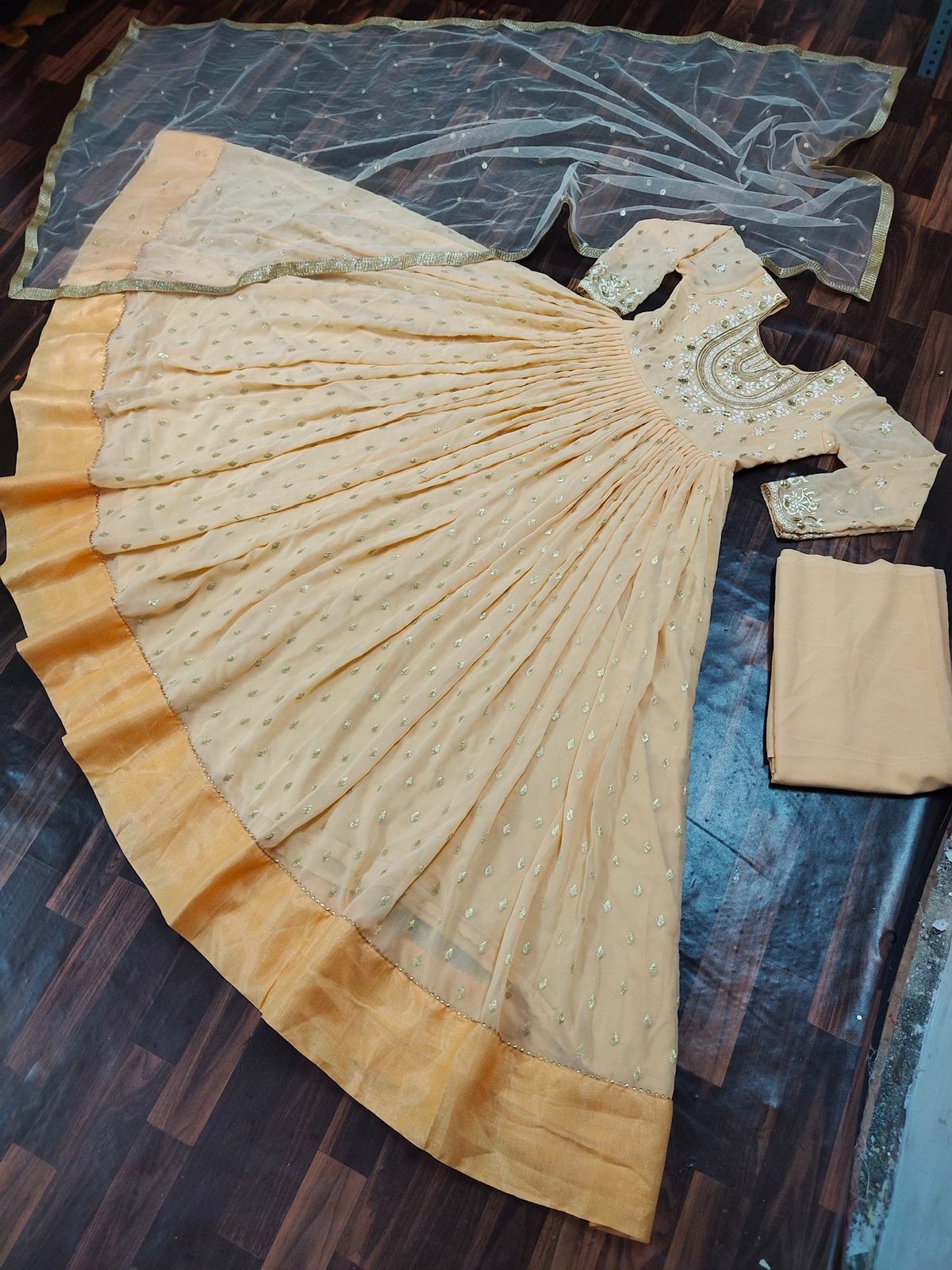 Classic Cream Color Georgette Party Wear Embroidered Work Salwar Suit