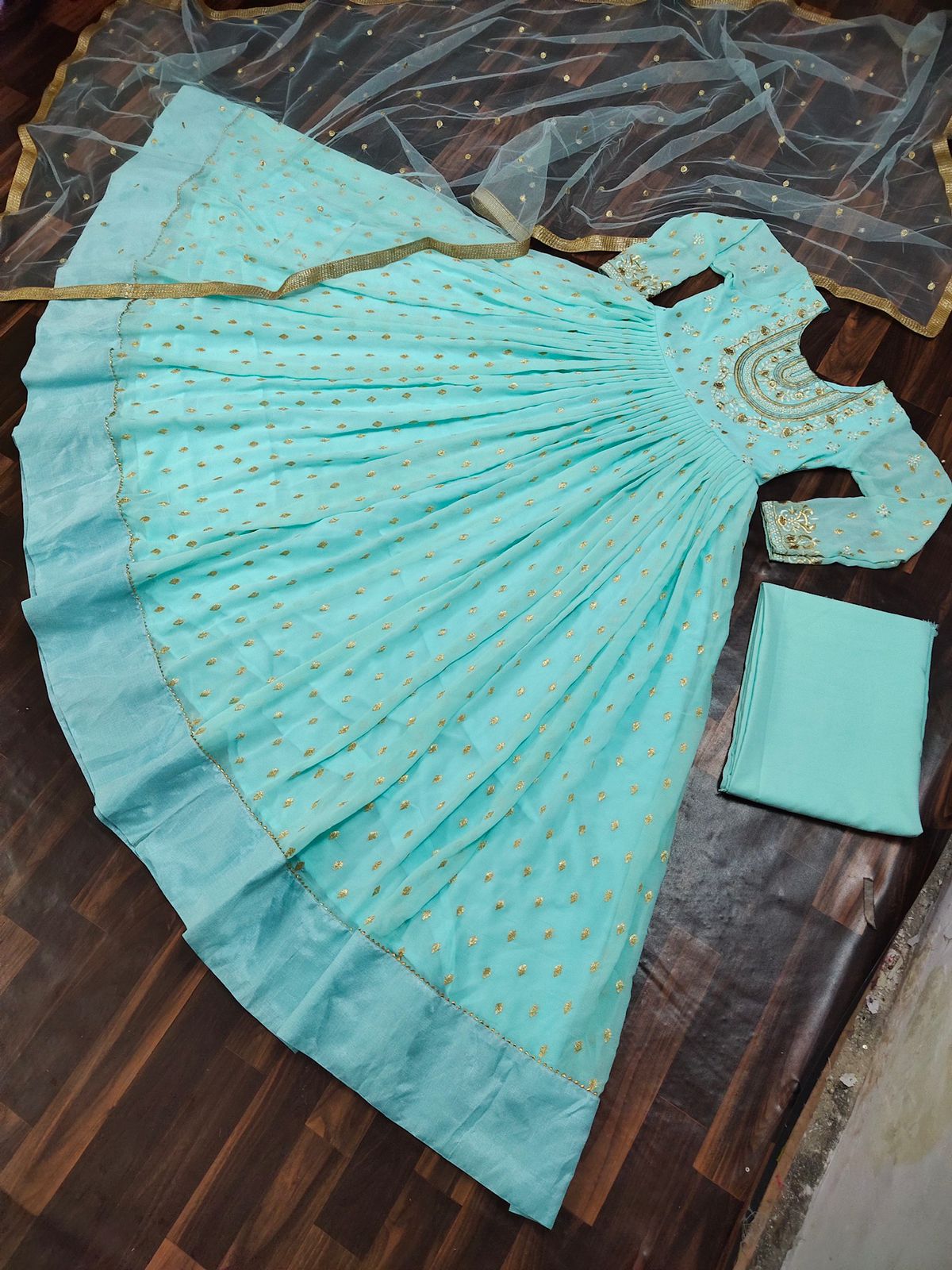 Appealing Sky Blue Color Occasion Wear Embroidered Work Georgette Salwar Suit