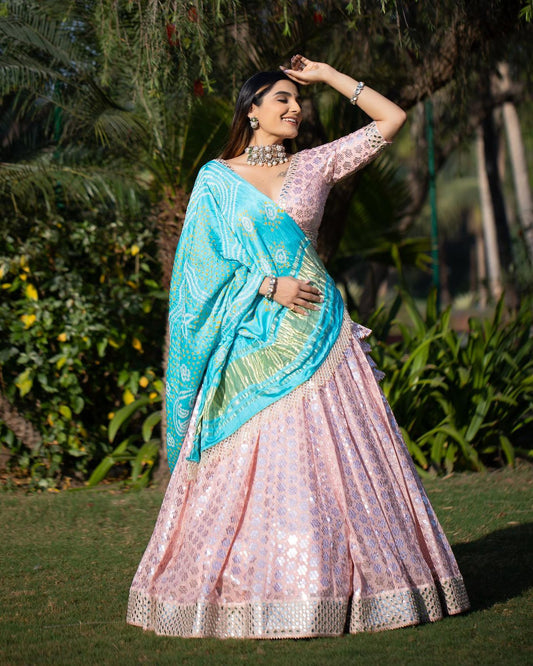 Gorgeous Pink Color Georgette Sequence Work Lehenga Choli For Party Wear