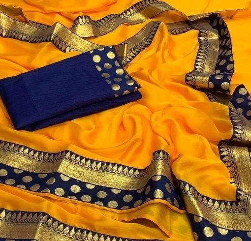 Pleasant Mustard Color Paper Silk Jacquard Work Saree Blouse For Ladies