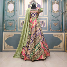 Load image into Gallery viewer, Flattering Green Color Gotta Satin Digital Printed Wedding Wear Gown Dupatta For Ladies
