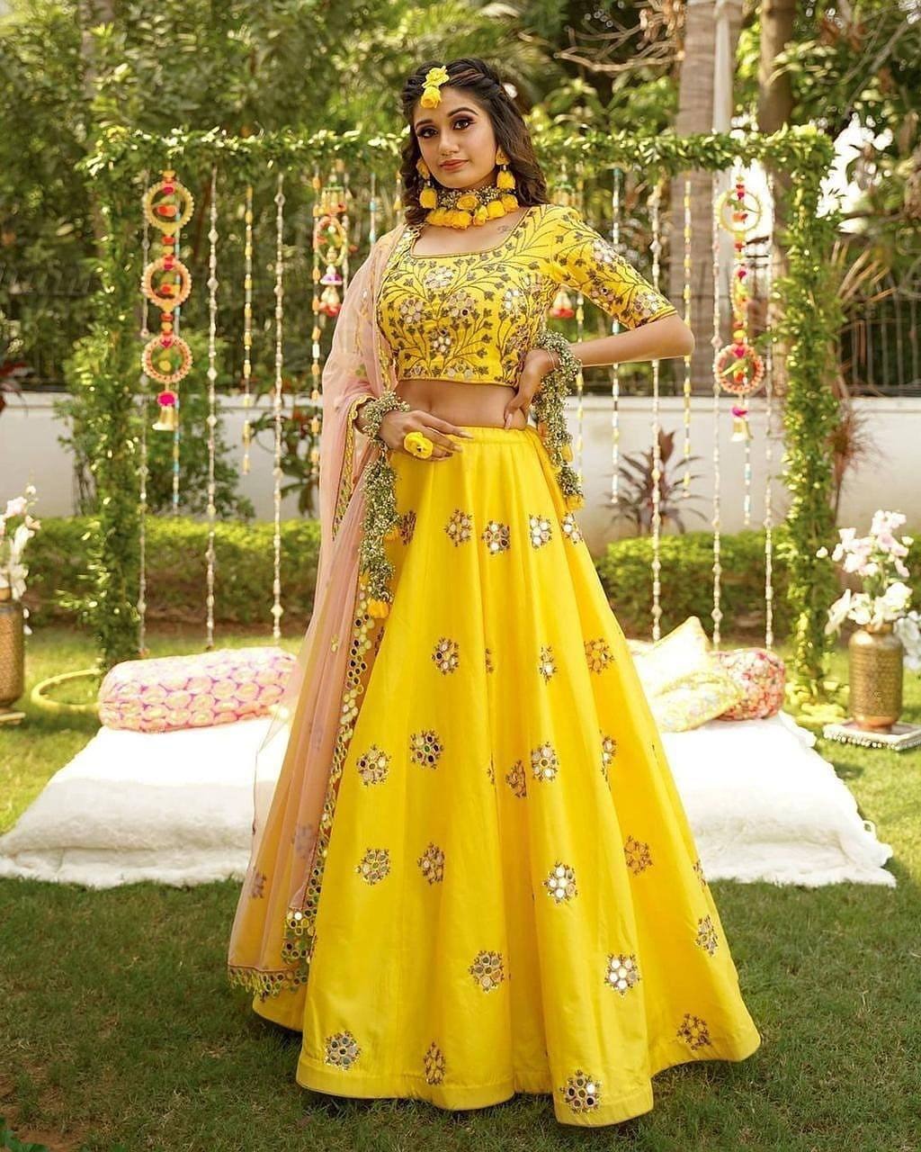 Appealing Yellow Color Satin Silk Sequence Work Lehenga Choli For Wedding Wear