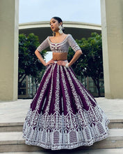 Load image into Gallery viewer, Glamorous Wine Color Silk Sequence Work Lehenga Choli For Wedding Wear
