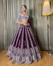 Load image into Gallery viewer, Glamorous Wine Color Silk Sequence Work Lehenga Choli For Wedding Wear
