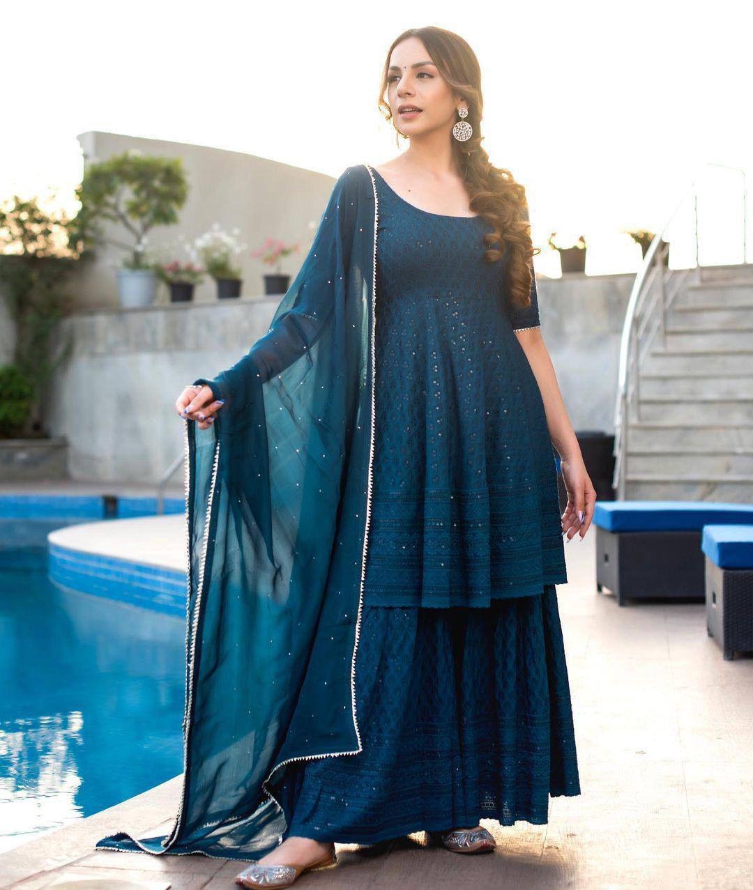 Flattering Georgette Sequence Work Designer Festive Wear Salwar Suit