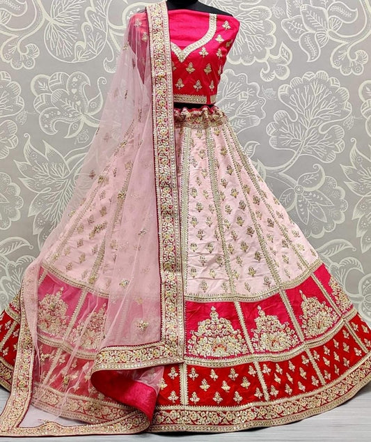 Attractive Art Silk Bridal Wear Embroidered Patch Work Lehenga Choli Design