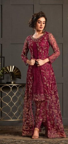 Hypnotic Maroon Color Occasion Wear Net Glitter Embroidered Work Salwar Suit