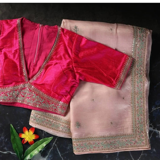Wonderful Art Silk Embroidered Sequence Work Saree Blouse For Wedding Wear