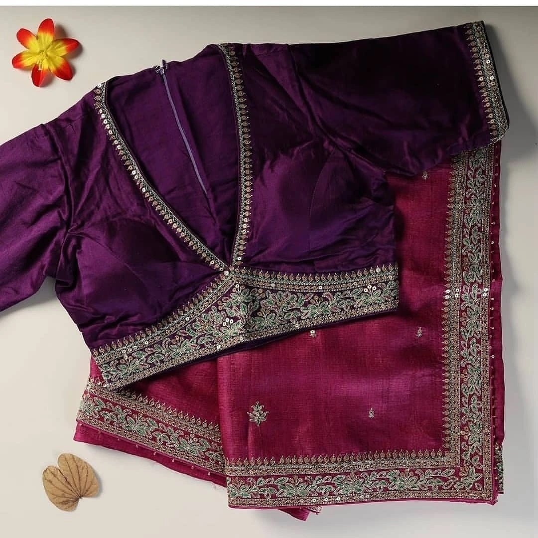 Wonderful Art Silk Embroidered Sequence Work Saree Blouse For Wedding Wear