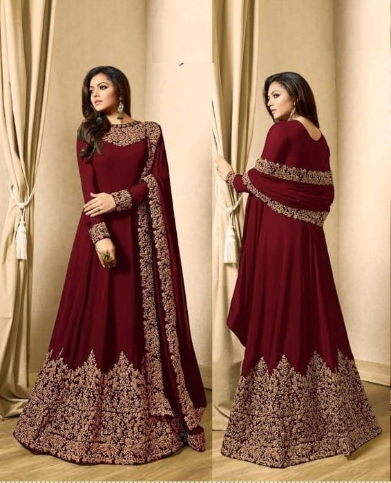 Function Wear Faux Georgette with Coding Embroidered Long Anarkali Suit