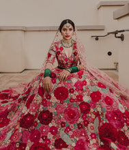 Load image into Gallery viewer, Shattering Maroon Color Flower Multi Thread Diamond Embroidered Work Velvet Wedding Wear Lehenga Choli
