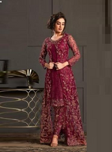 Load image into Gallery viewer, Hypnotic Maroon Color Occasion Wear Net Glitter Embroidered Work Salwar Suit

