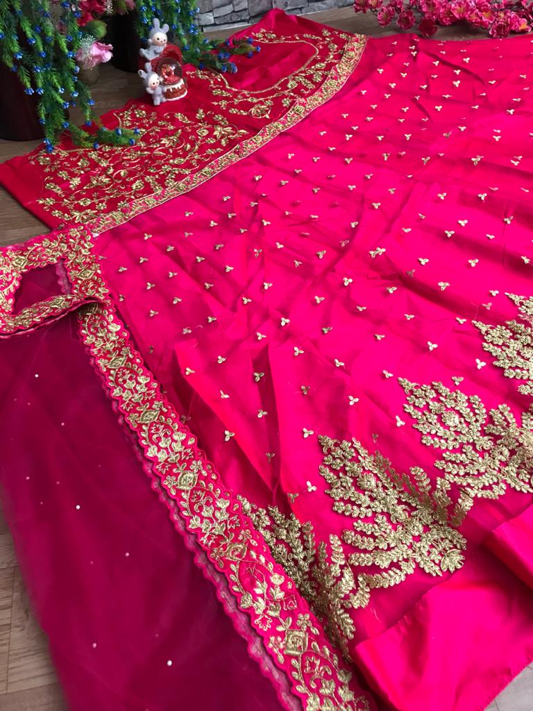 Dismaying Rani Pink Color Designer Soft Net Multi Coding Embroidered Work Lehenga Choli For Wedding Wear