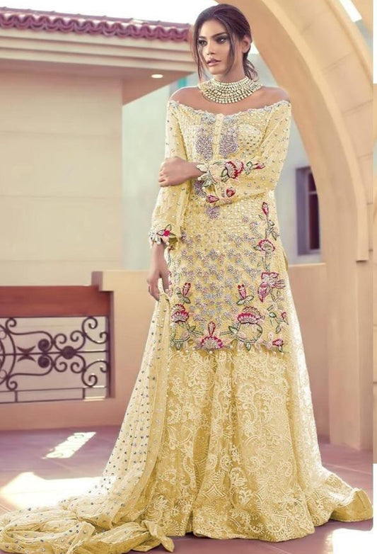 Astonishing Yellow Color Occasion Wear Net Diamond Sequence Work Salwar Suit