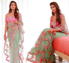 Load image into Gallery viewer, Stunning Sea Green Color Function Wear Nylon Net Multi Thread Work Saree Blouse
