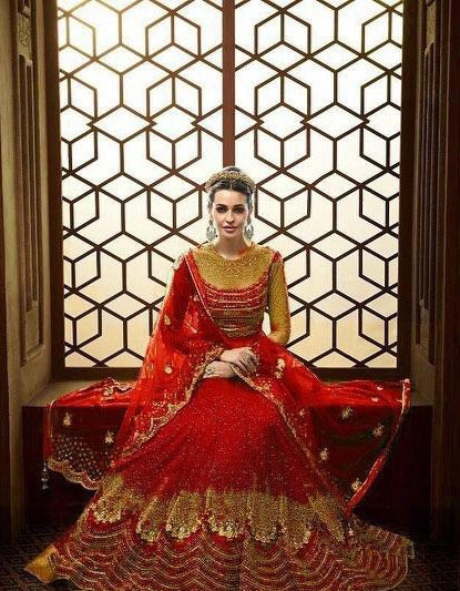 Wonderful Red Color Embroidered Work Net Salwar Suit For Occasion Wear