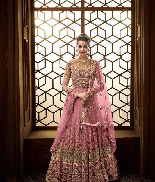 Prodigious Pink Color Net Embroidered Work Wedding Wear Salwar Suit For Women