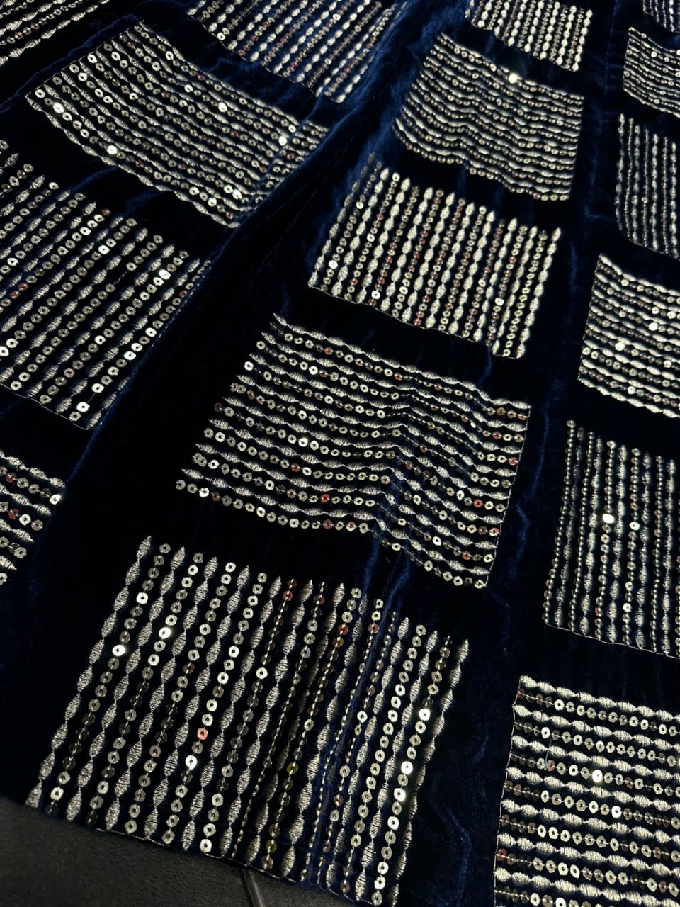 Navy Blue Soft Velvet Sequence Embroidered Designer Lehenga Choli