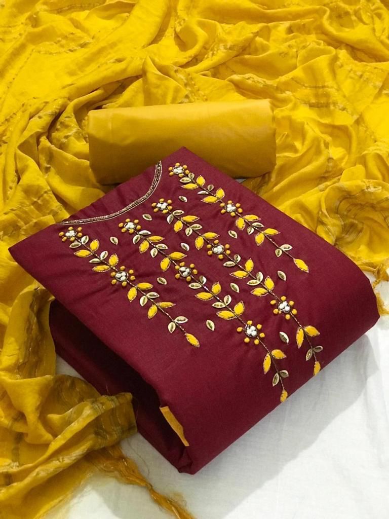 Sensational Maroon Color Party Wear Cotton Hand Work Salwar Suit