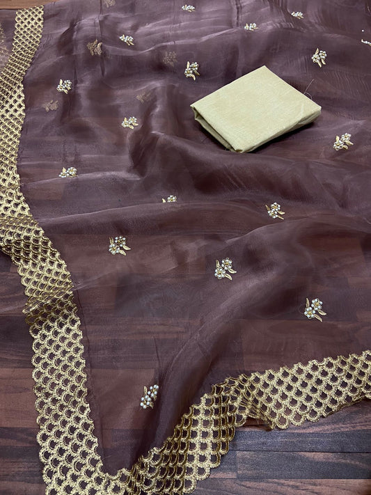 Striking Organza Embroidered Work Saree Blouse For Function Wear