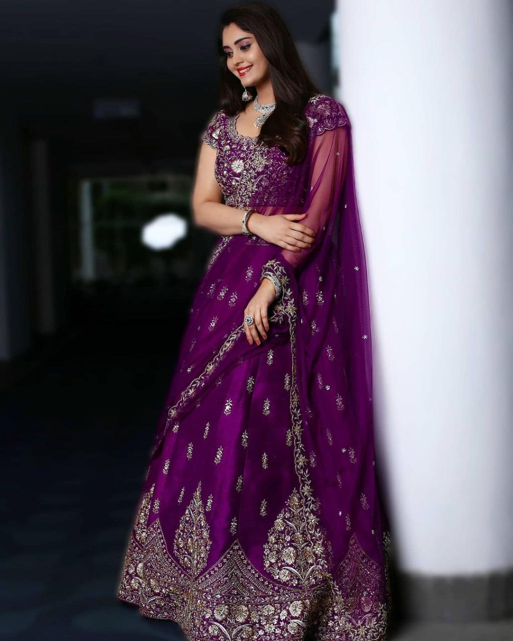 Winsome Violet Color Festive Wear Mulburry Silk Coding Work Lehenga Choli