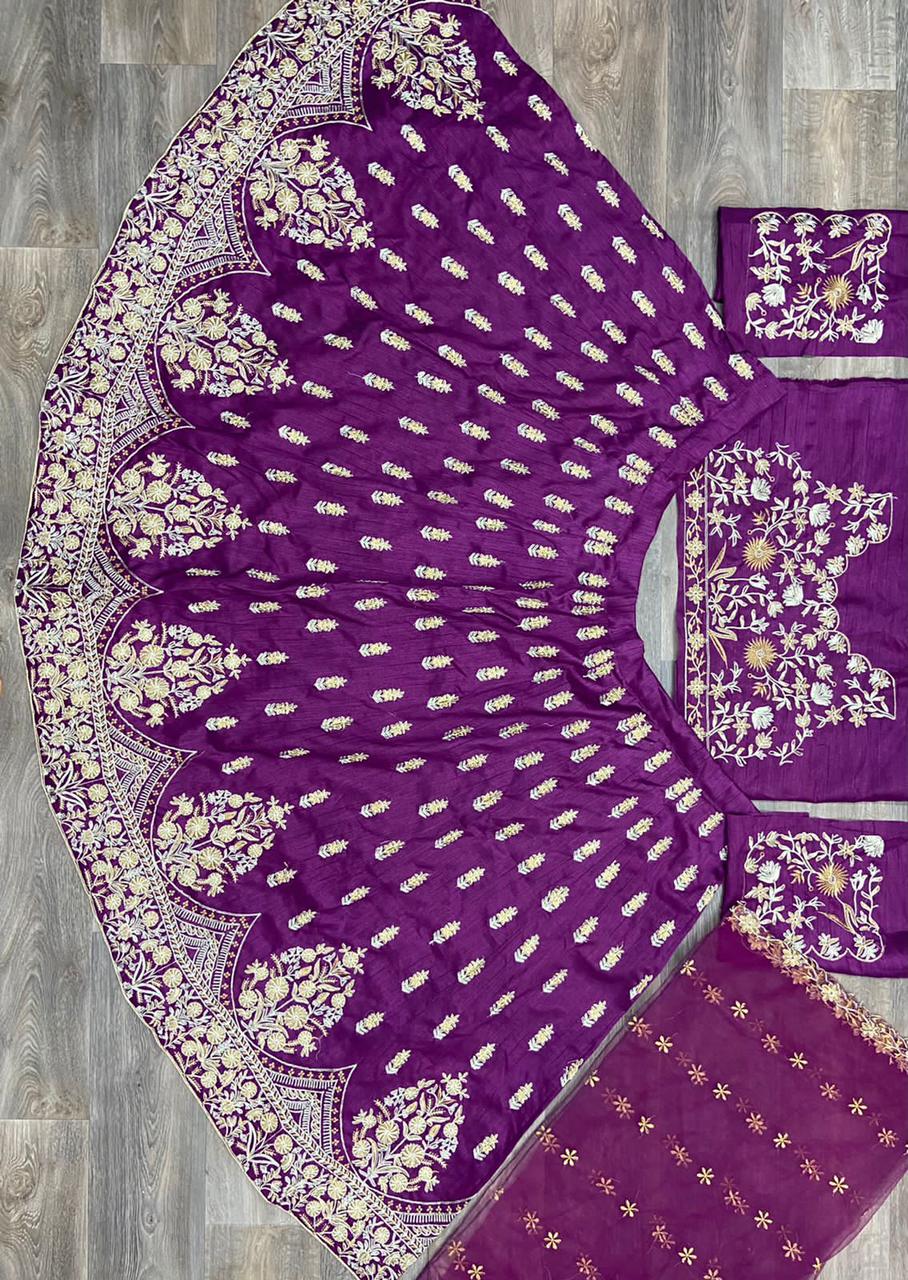 Winsome Violet Color Festive Wear Mulburry Silk Coding Work Lehenga Choli