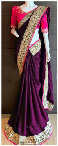 Attractive Indian Wear Paper Silk Designer Embroidered Work Lace Border Saree For Women