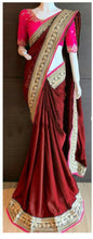 Load image into Gallery viewer, Attractive Indian Wear Paper Silk Designer Embroidered Work Lace Border Saree For Women
