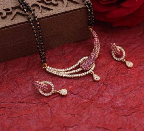 Captivation Maroon Color American Diamond Artificial Mangalsutra Set