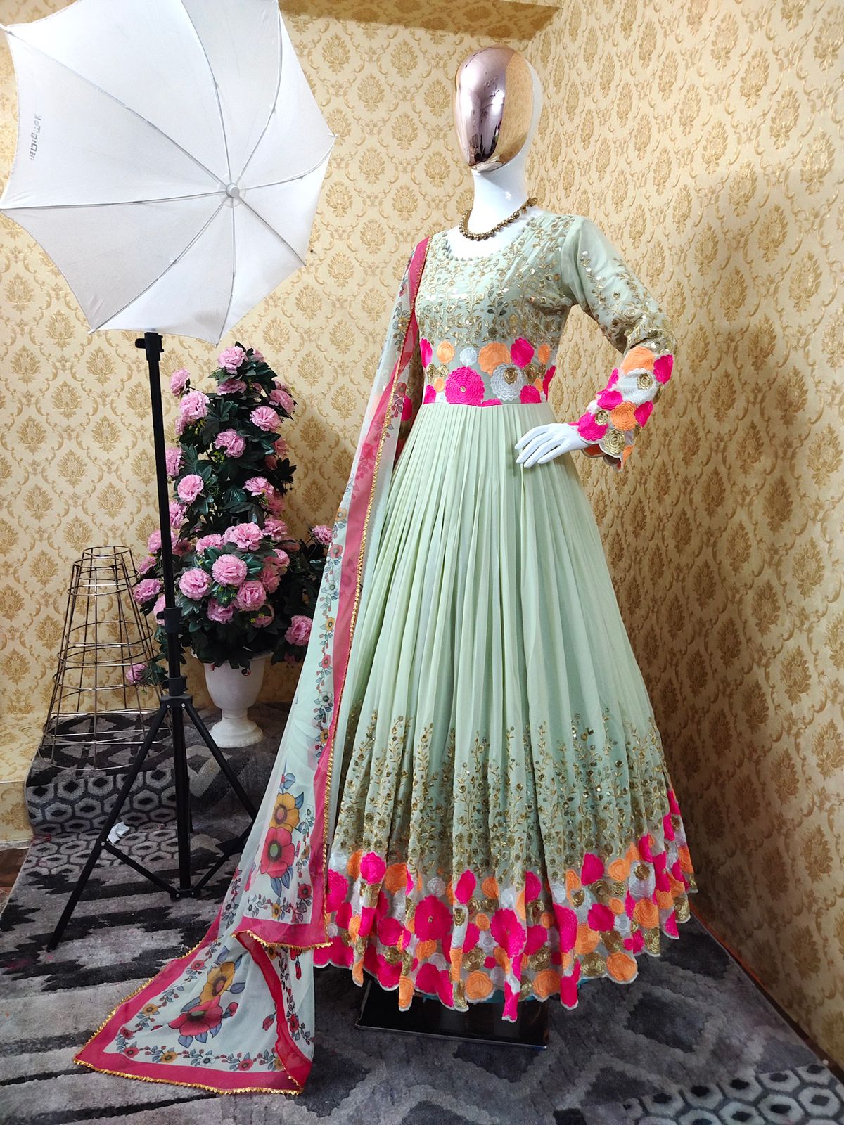 Beautiful Georgette Thread Embroidered & Sequence Work Full Stitched Gown
