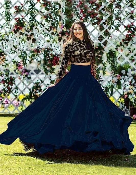 Classic Taffeta Silk 2 Flair Ruffle Style Lehenga With Velvet Work Choli For Women