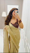 Load image into Gallery viewer, Golden J-pan Satin Silk Plain Saree with Velvet Work Blouse
