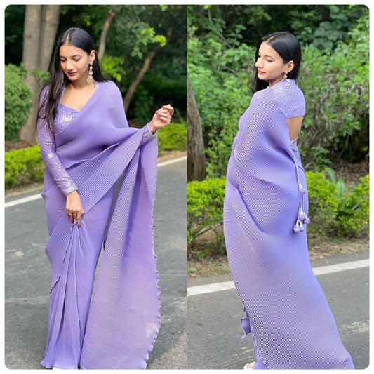 Prodigious Violet Color Design Georgette Pleated Saree Blouse For Function Wear