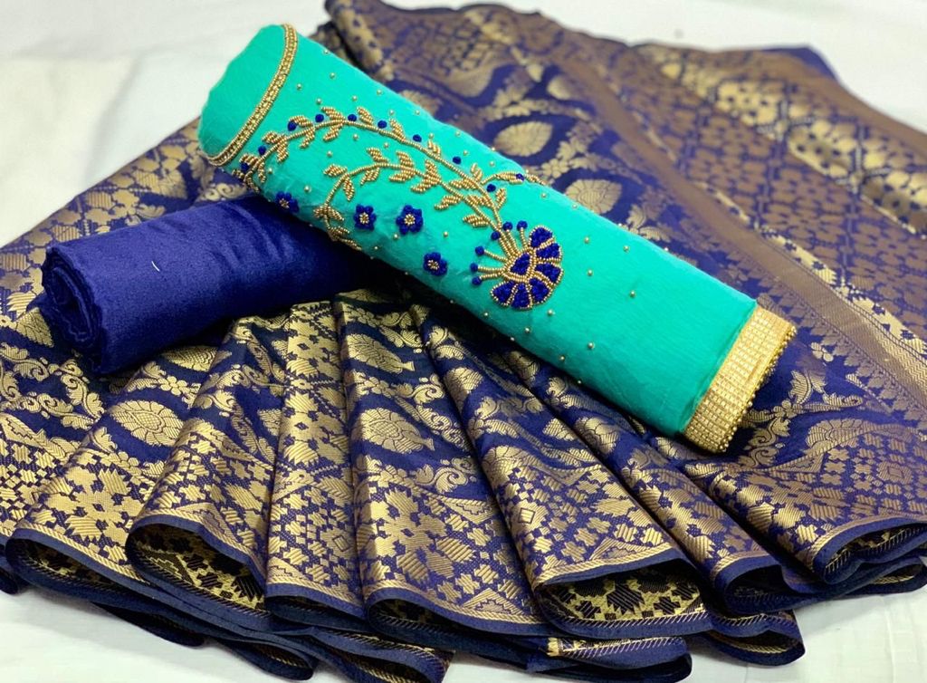 Innovation Firozi Color Moti Hand Work Chanderi Party Wear Salwar Suit