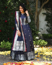 Load image into Gallery viewer, Prodigious Blue Color Party Wear Banarasi Silk Weaving Work Gown Dupatta
