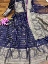 Load image into Gallery viewer, Prodigious Blue Color Party Wear Banarasi Silk Weaving Work Gown Dupatta
