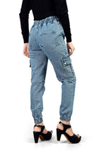 Load image into Gallery viewer, Attractive Light Blue Color Ready Made Denim Cargo Jeans For Girls
