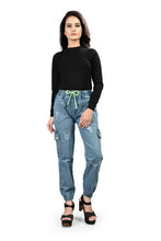 Load image into Gallery viewer, Attractive Light Blue Color Ready Made Denim Cargo Jeans For Girls
