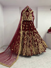 Load image into Gallery viewer, Ravishing Red Color Velvet Embroidered Work Wedding Wear Lehenga Choli
