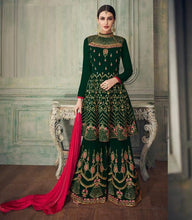 Load image into Gallery viewer, Formidable Bottle Green Color Function Wear Embroidered Beautiful Work Faux Georgette Plazo Salwar Suit
