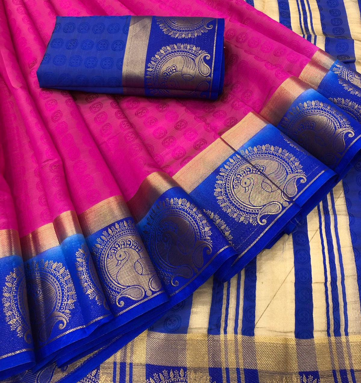 Phenomenal Rani Pink Color Kanjivaram Silk Design Weaving Zari Saree Blouse