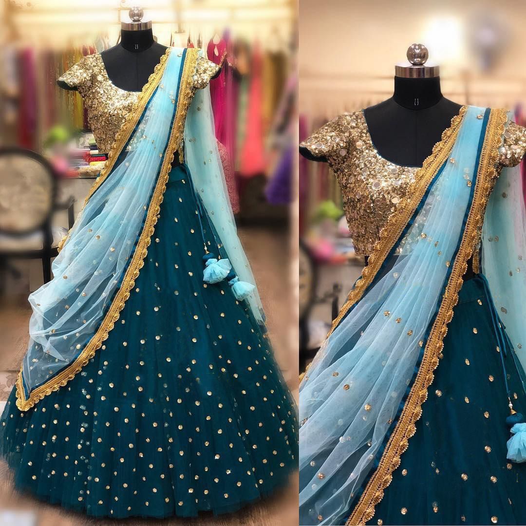 Flamboyant Blue Color Net Sequence Work Wedding Wear Lehenga Choli