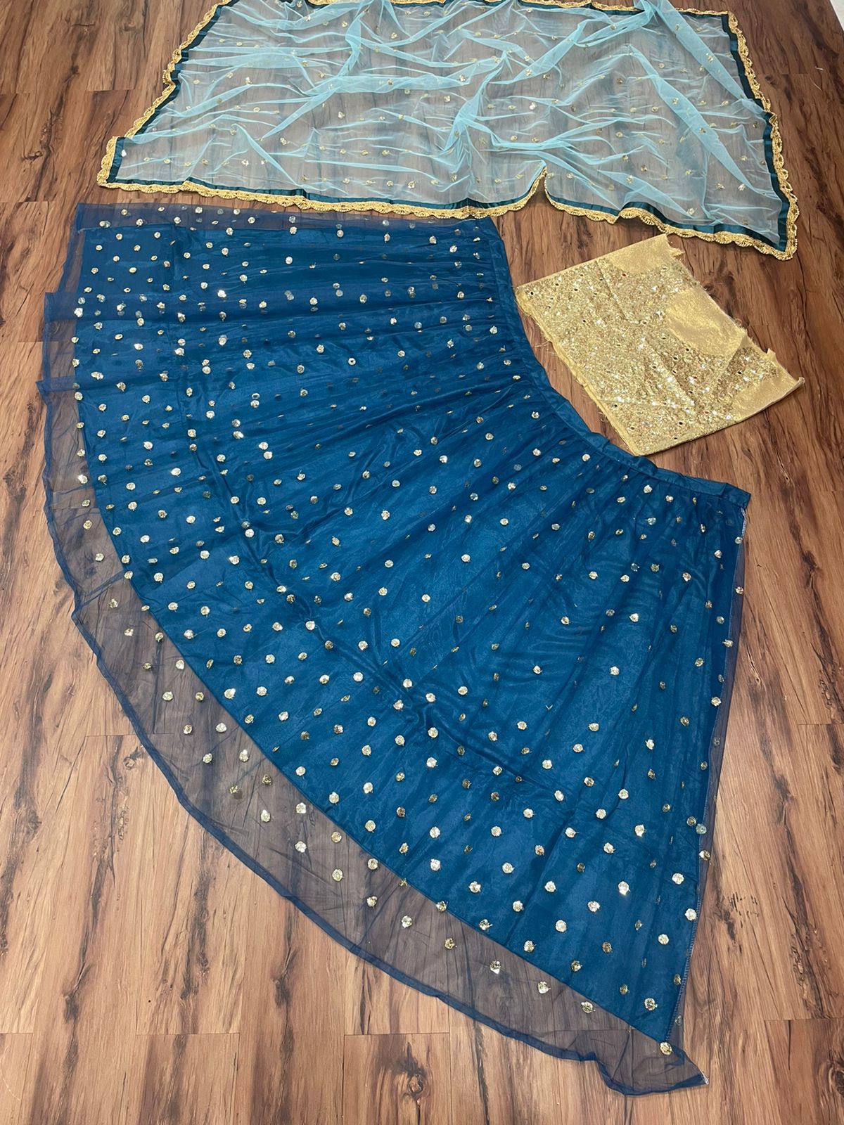 Flamboyant Blue Color Net Sequence Work Wedding Wear Lehenga Choli