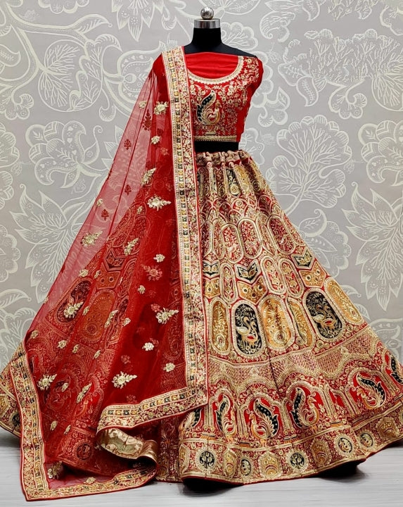 Sophisticated Raw Silk Designer Multi Thread Diamond Work Lehenga Choli For Bridal Wear